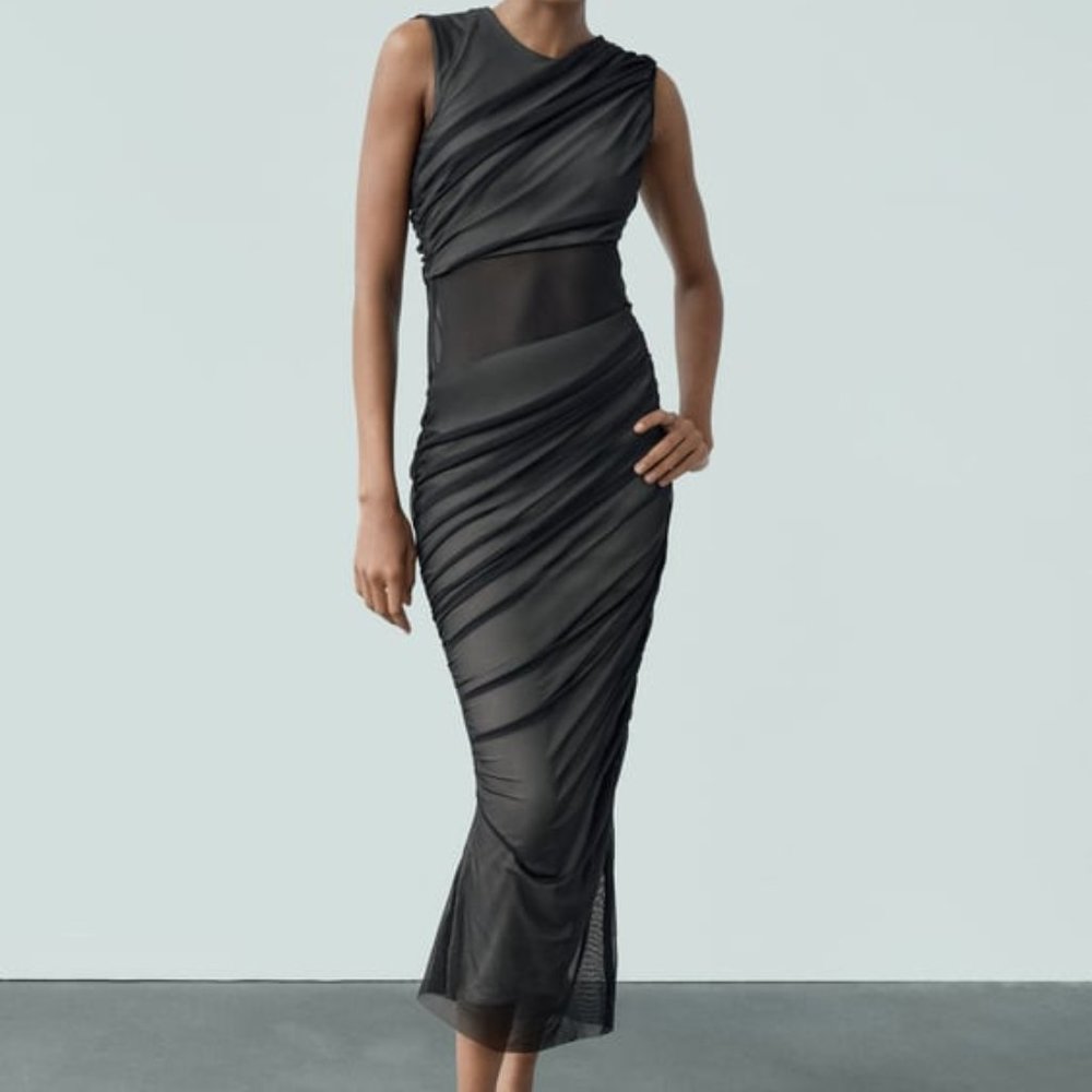 NWT ZARA MIXED TULLE DRESS S, M 3152